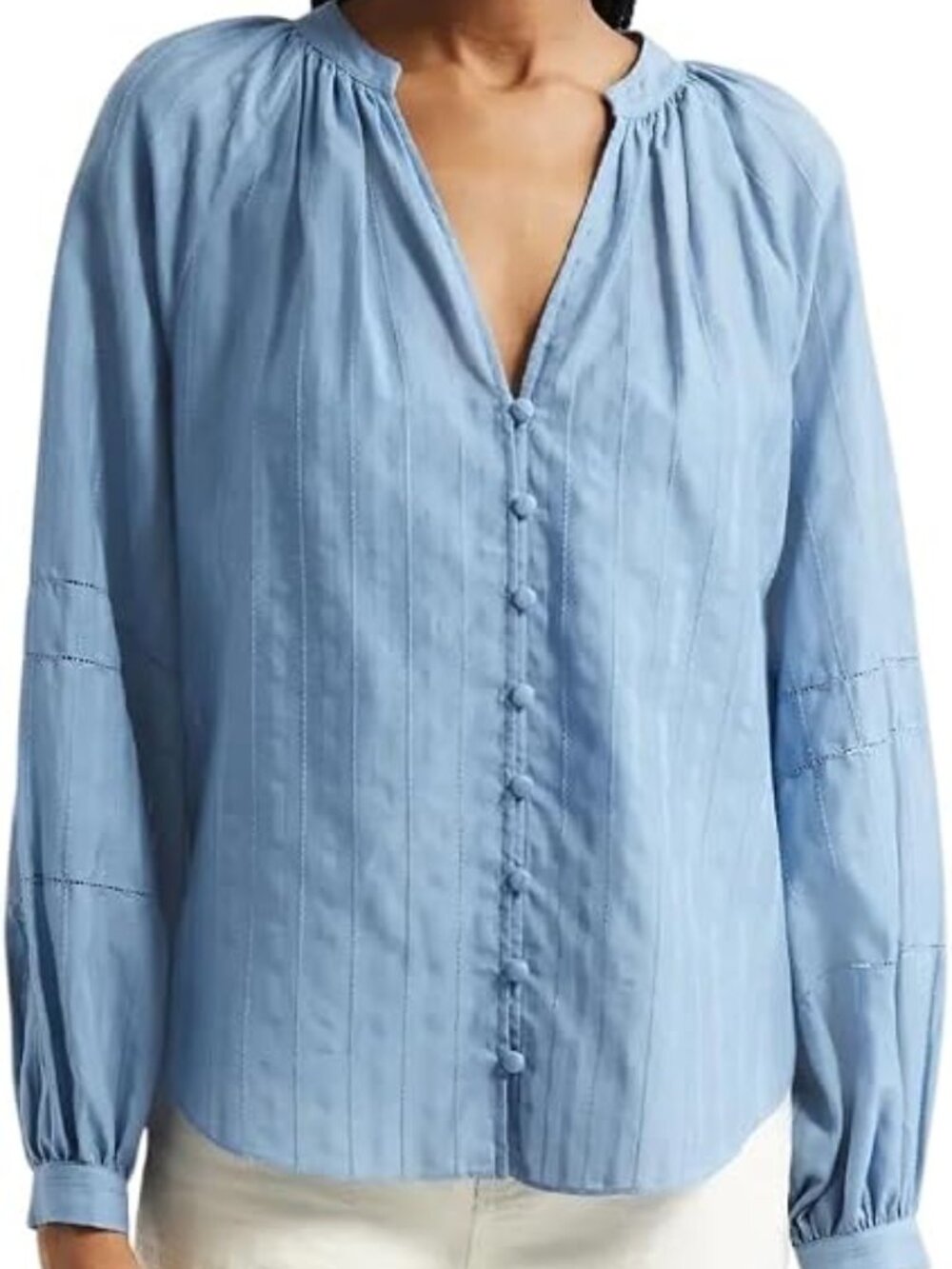 VERONICA BEARD Ailani Cotton & Silk Blend Top in Blue River